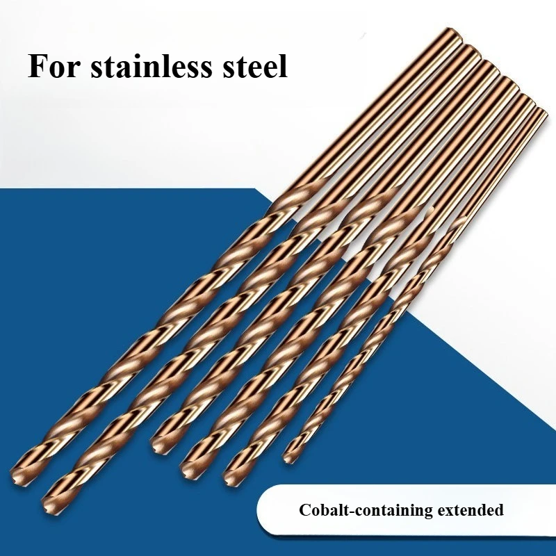 

Cobalt-containing extended twist drill bit, high hardness metal alloy for stainless steel, super long straight handle deep hole