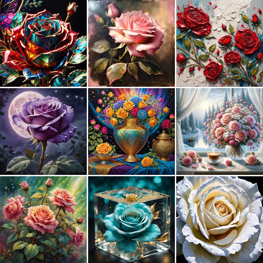 

Flowers Rose Printed Canvas 11CT Cross Stitch DIY Embroidery Set DMC Threads Handicraft Craft Handmade Sewing Magic Needle Gift