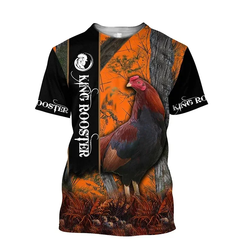 Rooster Battle T-shirt Men's Top Harajuku Fashion 3D Fun Farm Rooster Print T-shirt Men's Casual Clothing Short Sleeve