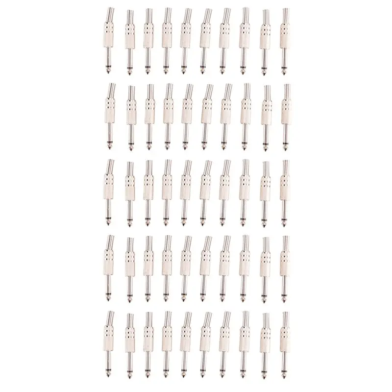 6.35Mm Mono Amplifier Plug 1/4Inch Male Mono Monaural Jack Audio Cable Connector Plug Microphone Audio Connectors 50Pcs