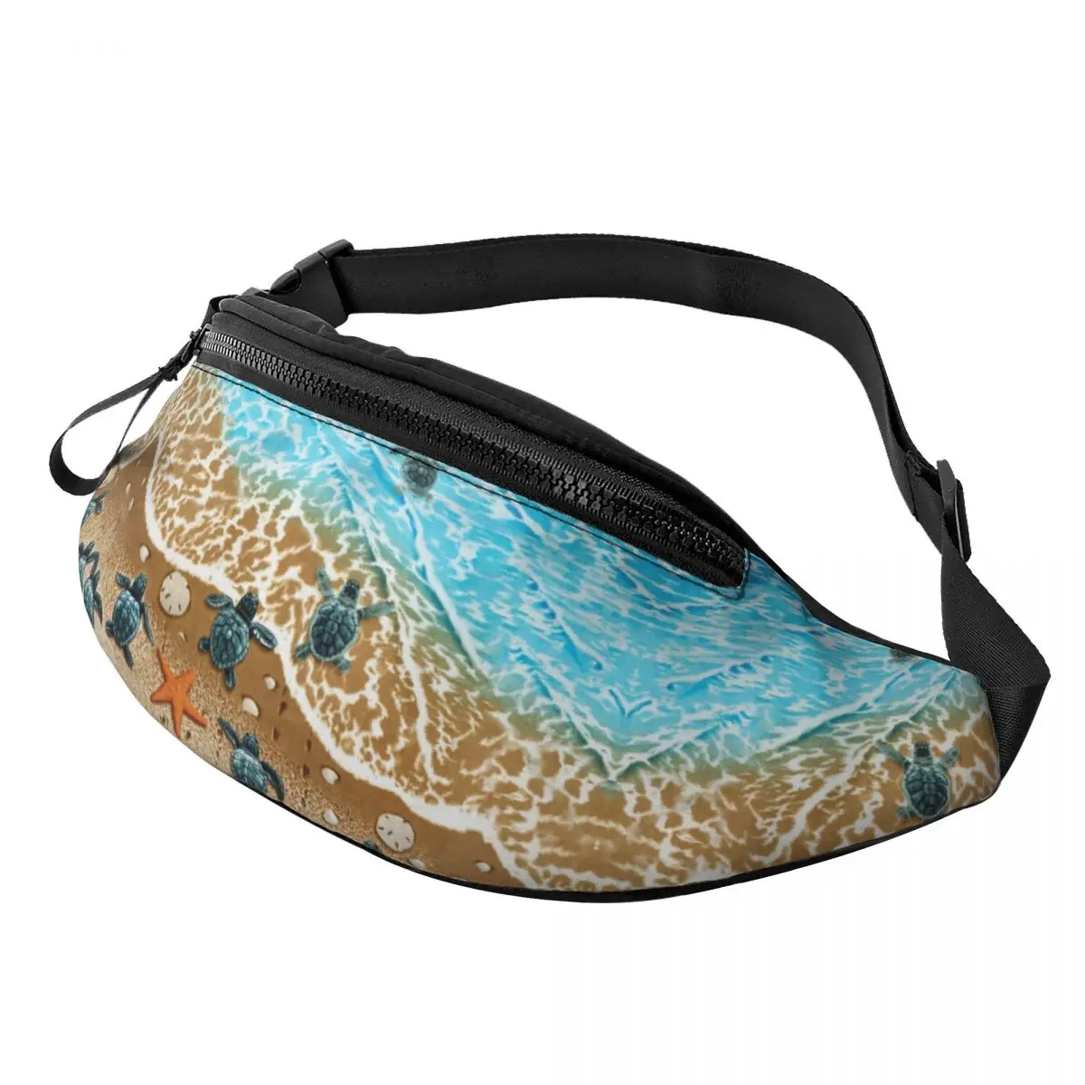 Ocean Beach Turtles Fanny Pack Men Women Custom Marine Life Crossbody Waist Bag for Cycling Camping Phone Money Pouch