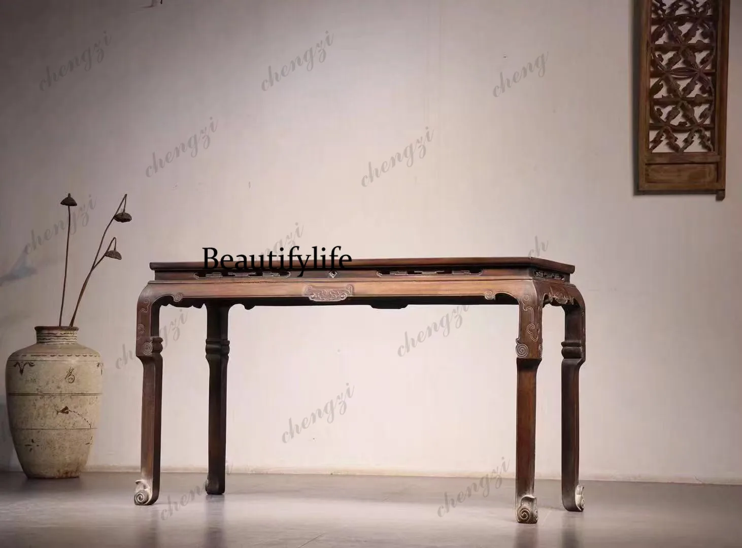 Antique and old piano table Solid wood case Living room central hall table Chinese Buddhist table case incense case