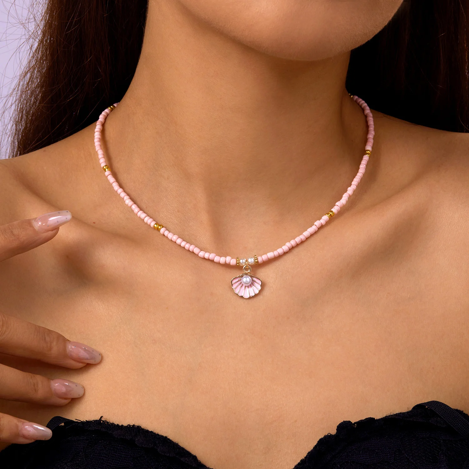 Bohemian Handmade Perlen Kette Mode Halsketten für Frauen Einfache Metall Shell Anhänger Halsketten Party Schmuck Geschenke – Detail 12