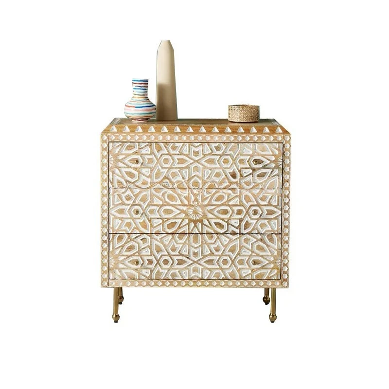 

French retro porch cabinet modern simple living room decorative cabinet light luxury solid wood drawer locker