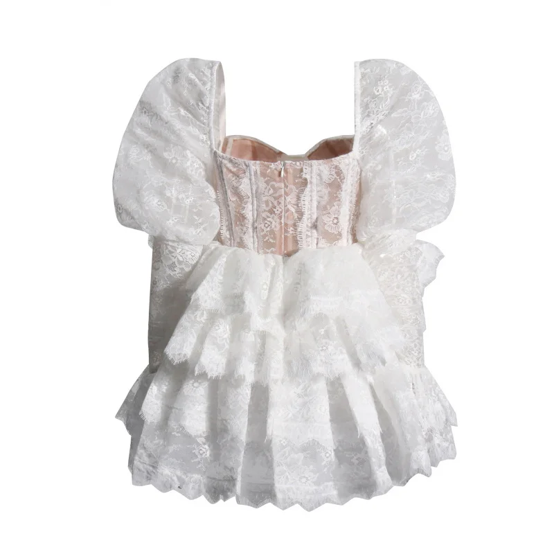 

2025 European and American Socialite Style Party Mini Dress New Heavy Craft Bubble Sleeve Strapless Embroidered Short Dress