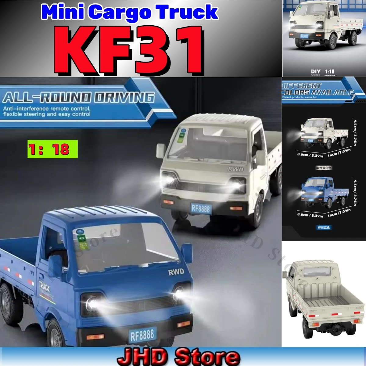 

JHD For New RC KF31 1/18 Scale Cars Mini Cargo Truck with Spray Lights Remote Control Drift Function Vehicle Model Toy Gift