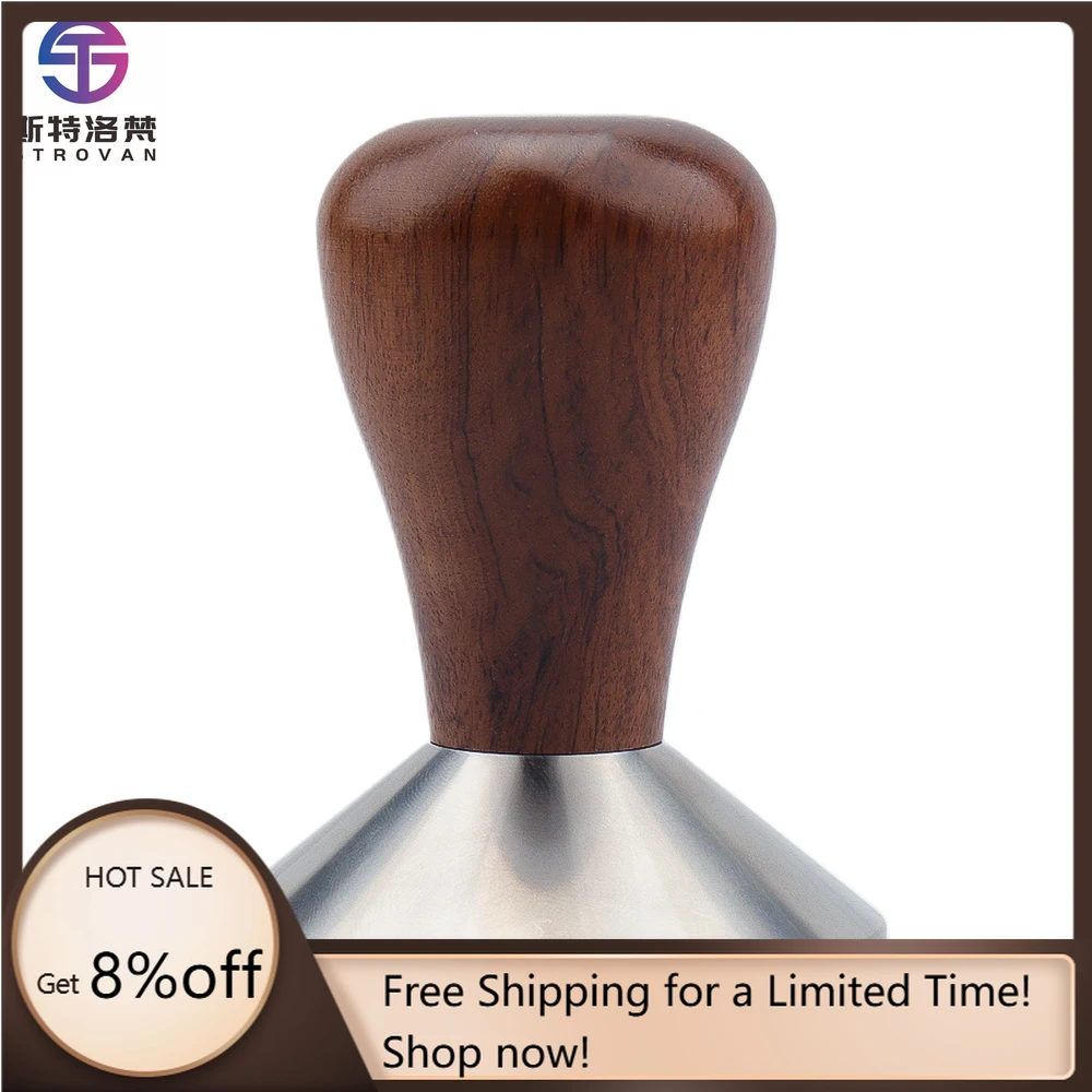 

STLF WJW Mini Wooden Handle Coffee Tamper Coffee Accessories 51/53/57/58/58.5mm 304 Stainless Steel Flat/Ripple Tamper Base