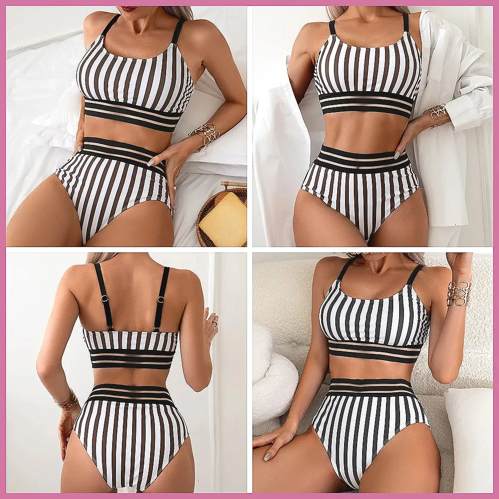 2026 Sexy Striped Push Up Bikini Set Brazilian Women's Swimwear Bathing Suit for Beach Pool