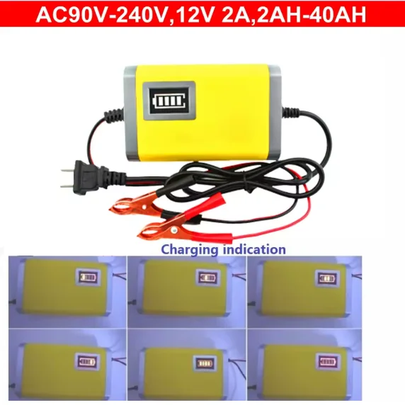 12V 2A LCD Display Smart Charger For Lead Acid AGM Gel Battery Motorcycle Car Bike 12V Fully Automatic Charge Adapter EU US Type