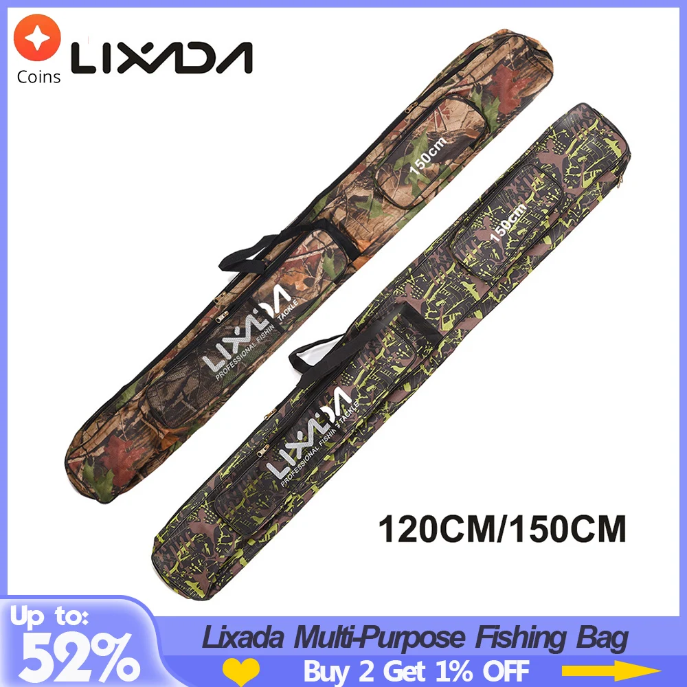 camo fishing pole case OROOTL Rod Bag Case, Portable Large Capacity Fishing Pole Carrier Oxford Waterproof Fishing Rod Organizer Travel Bag Fishing Gift and wood handle for easy handling Fun Rod Reel Bag 150cm Fishing