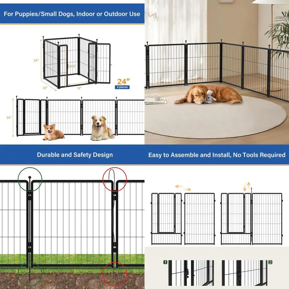 

Металлический вольер для собак повышенной прочности, 4-панельный, для использования в помещении и на улице, с креплениями к земле и закругленными верхами для безопасности, устойчивый