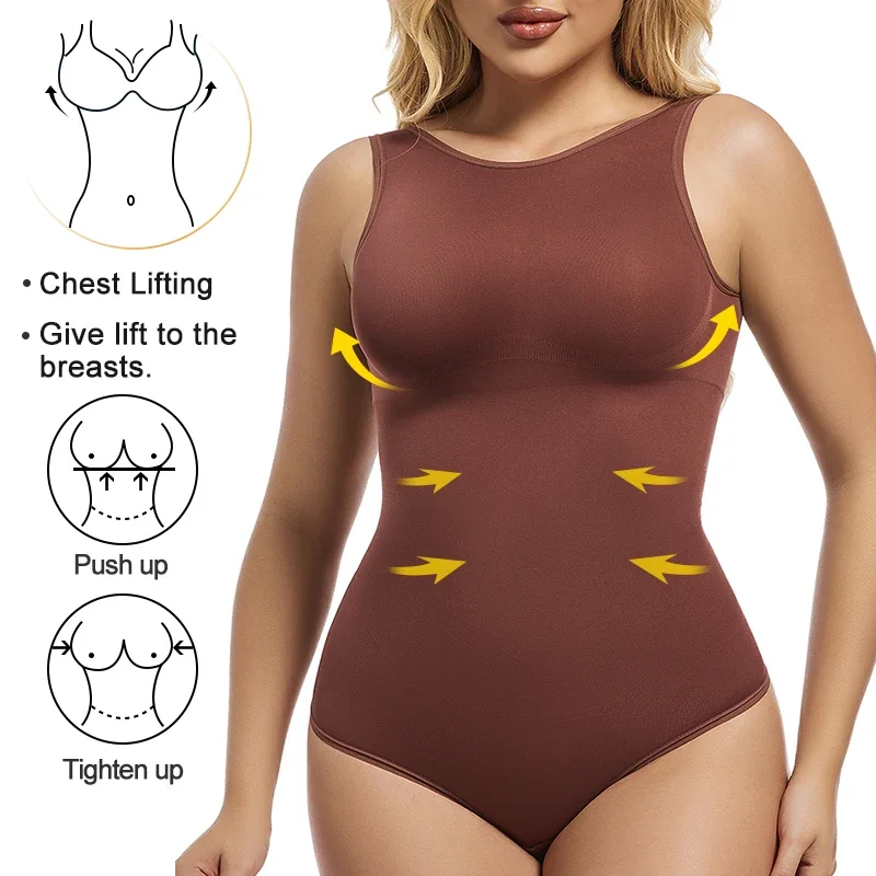 MISSMOLY Women Body Shaper Round Neck Backless Tank Tops Waist Trainer Tummy Control Shapewear Thong Butt Lifter Bodysuits