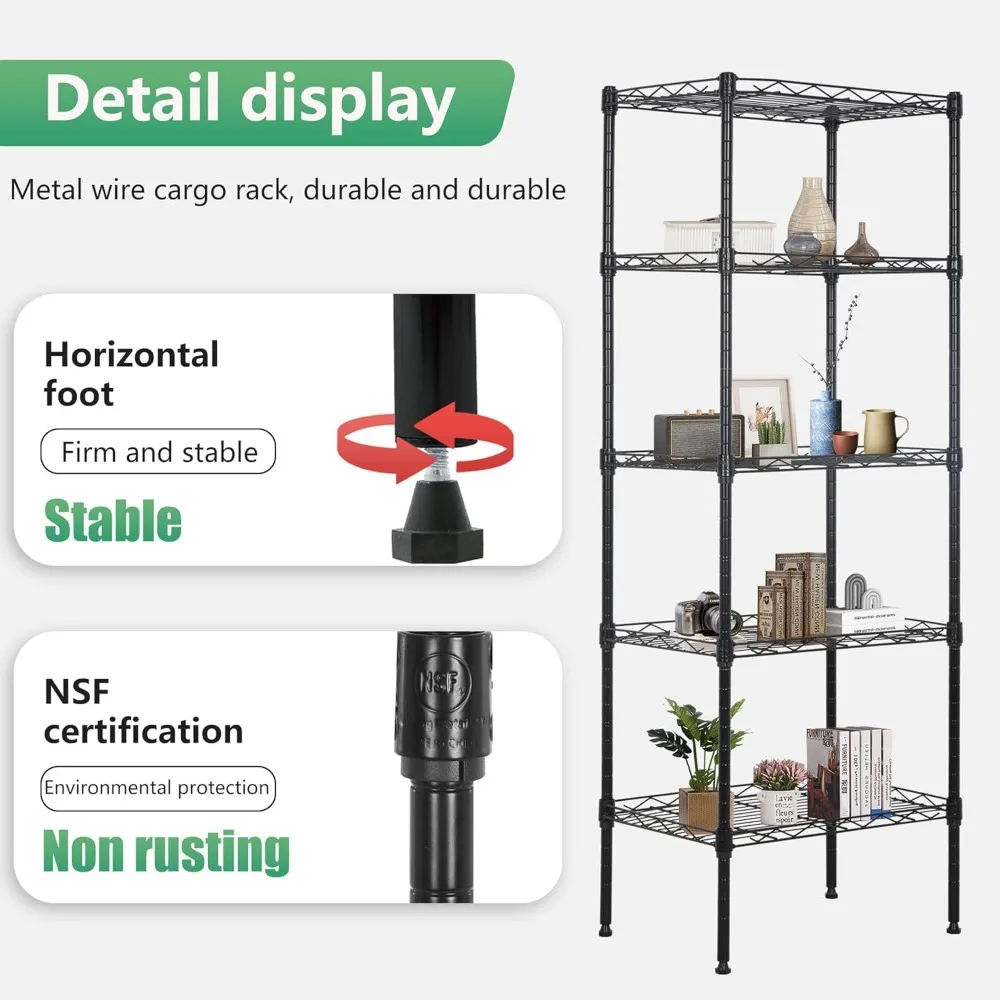 17L x 12W x 48H Wire Shelving 5 Tier Adjustable Metal Shelves NSF Pantry Shelves Storage Rack Shelving Units for Kitchen Garage