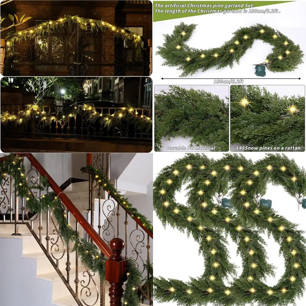 

3 предмета, 6,2 фута, предварительно освещенная рождественская кедровая гирлянда с 30 лампами, реалистичный искусственный кипарис для внутреннего и наружного зимнего декора