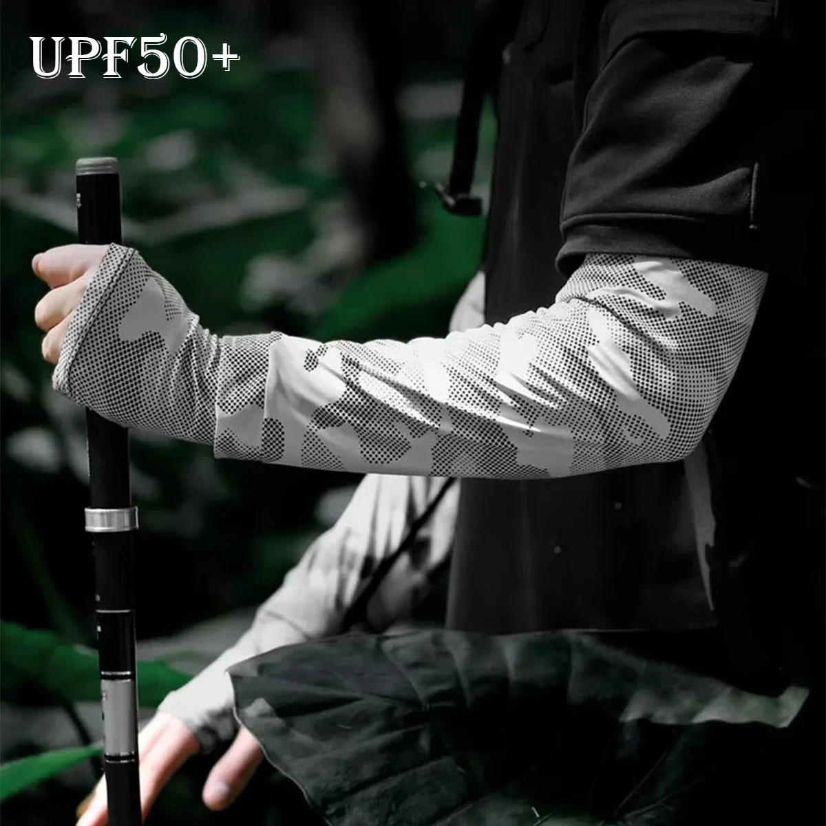 1Pair UPF50+ Sunscreen Sleeve for Men's Fishing Arm Cover Summer Autumn Outdoor UV Resistant Anti-sunburn Cycling Arm Protection