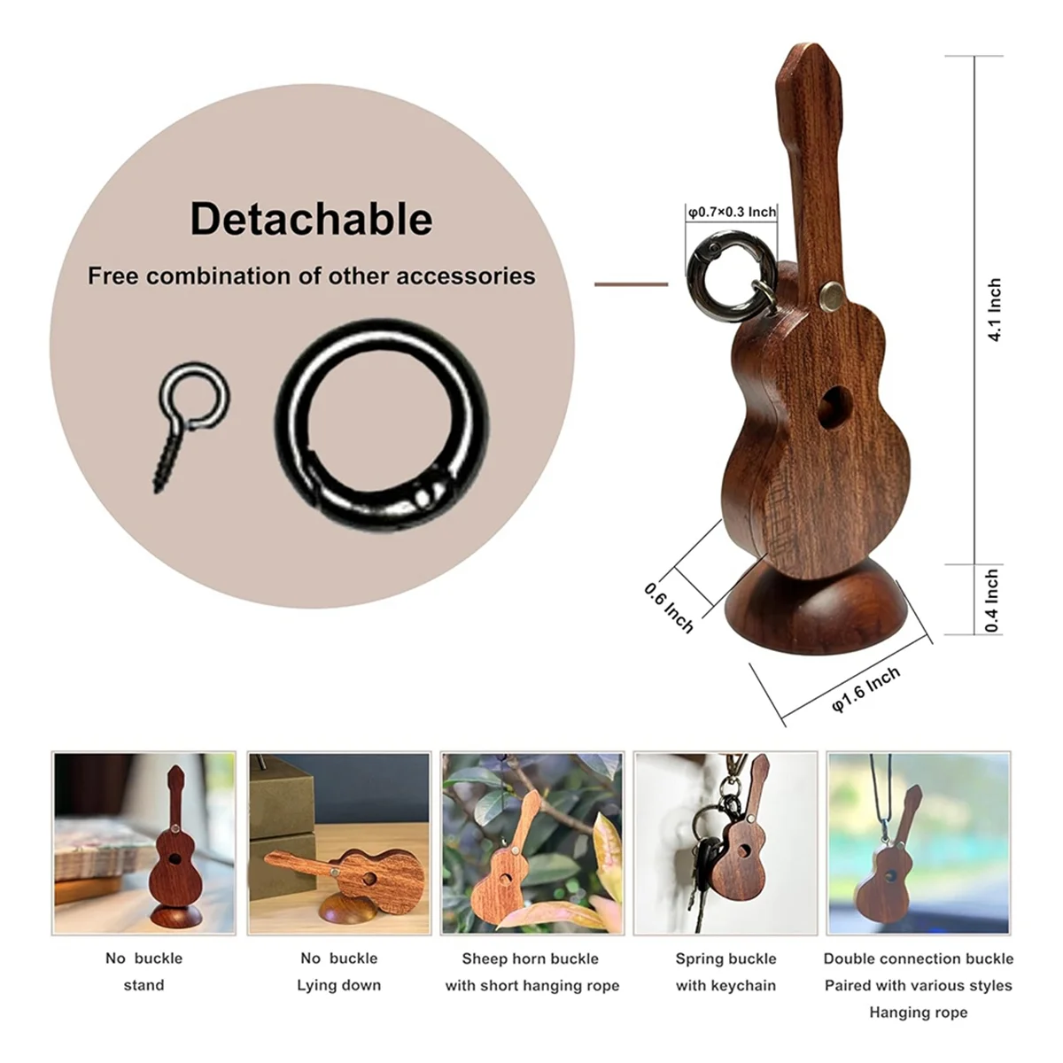 Guitar Pick Holder with Guitar Picks Guitar Keychain Wooden Home Decor Statues Wood Guitar Pick Case