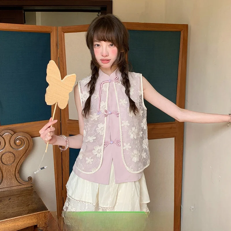 

Sweet New Chinese Sle Women's Faion Set Pink Lace ort Skirt And Top Summer Vintage Elegance Cheese Day Exclusive