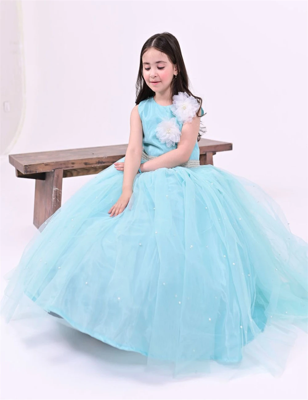 Family Banquet Flower Girl Dress Lovely Blue Type fluffy Sticker For Wedding Tulle Shiny Kids Birthday Gift Party Communion Ball