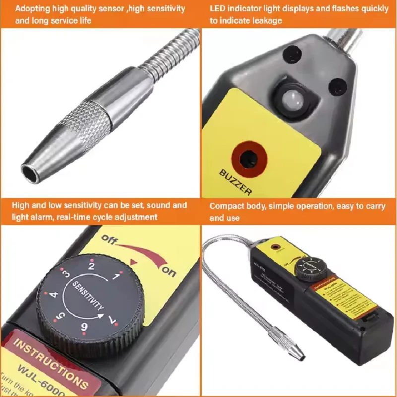 

WJL-6000 Freon Leak Detector Halogen Leak Detector Refrigerant Gas HVAC Air Conditioner R22 R410A R134A Tester Detection Tool
