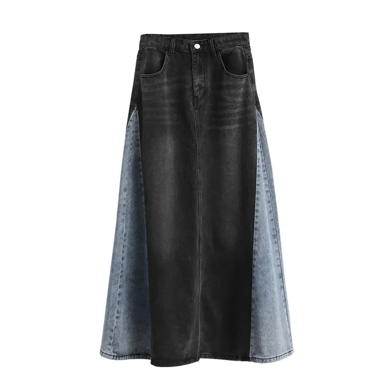 Spring Summer Denim Long Skirt Women 2024 New Fashion Loose Leisure Skirt A Word Skirt Assorted Colors Pocket 4XL Female