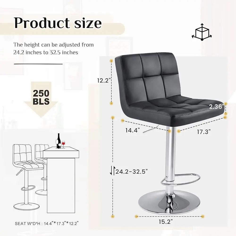 Bar Stools Set Of 4, 24 H Counter Height Bar Stools, Upholstered Modern Kitchen Barstools With Metal Base, Pu Leather Stools