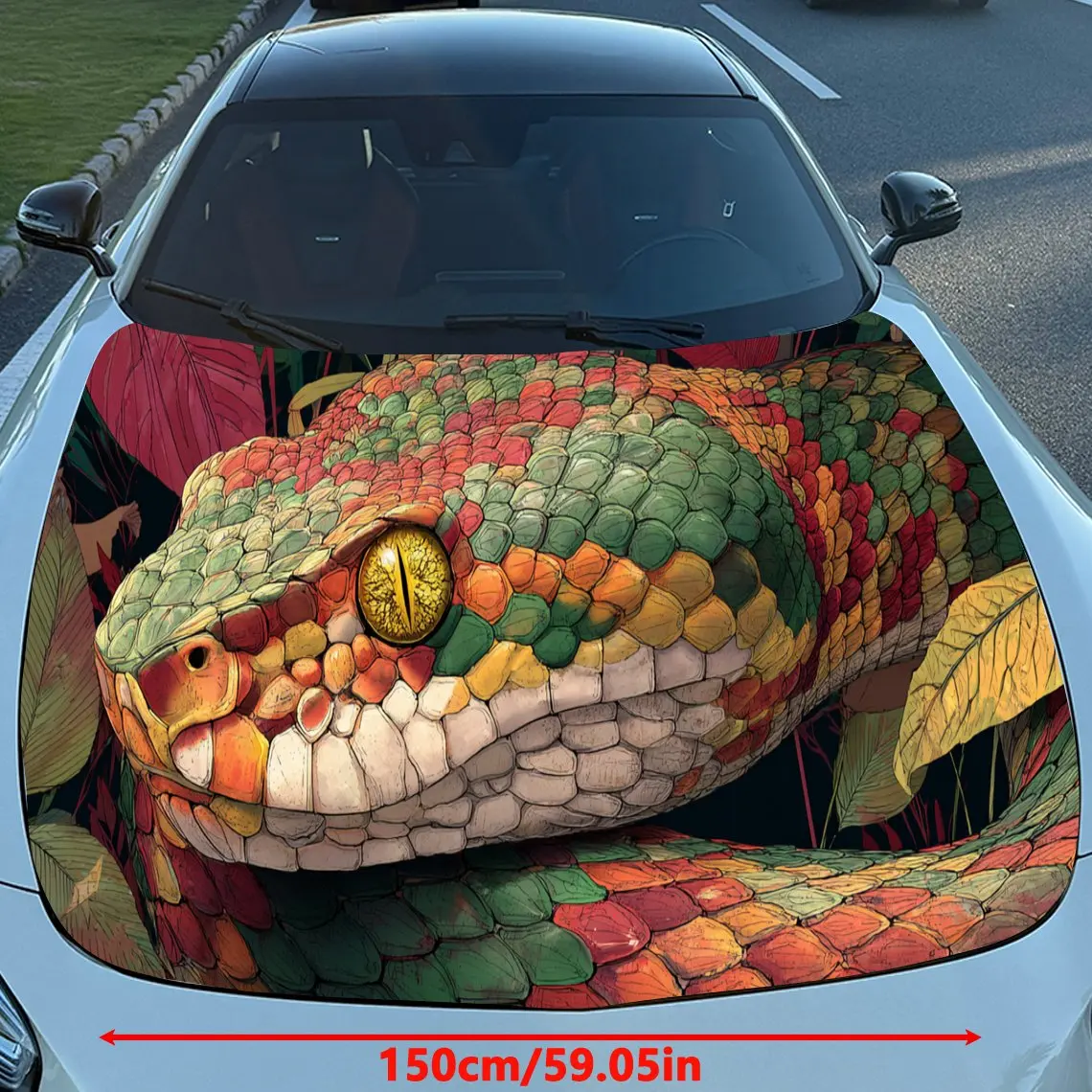 Fearsome Colorful Snake Car Hood Stickers - Self-Adhesive, Waterproof and Durable Vinyl Wrap, Decorate And Protect Your Car - Th
