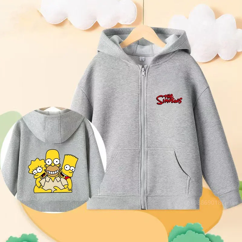 The Simpsons Anime Children\'s Hoodie Zipper Hoodie Casual Fashion Top Coat for Boys and Girls