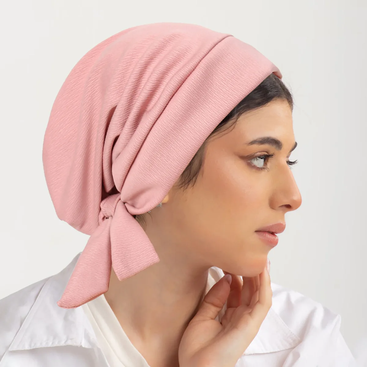 New Women Solid Color Pleated Long Tail Turban Hat Pre-tied Back Ramadan Chemo Hat Bandanas Elastic Breathable Head Wraps Cap