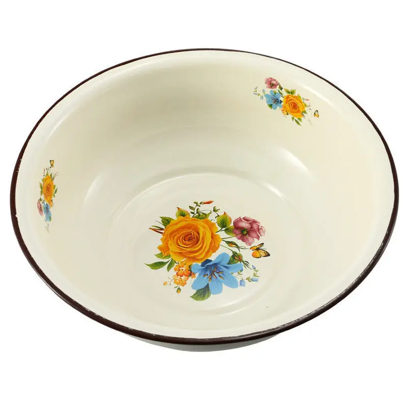

Thiened Enamel Children's Face Basin Food Bowl Precise Flower Pattern Baby Enamel Basin Chinese Sle round ape Dining Ut...