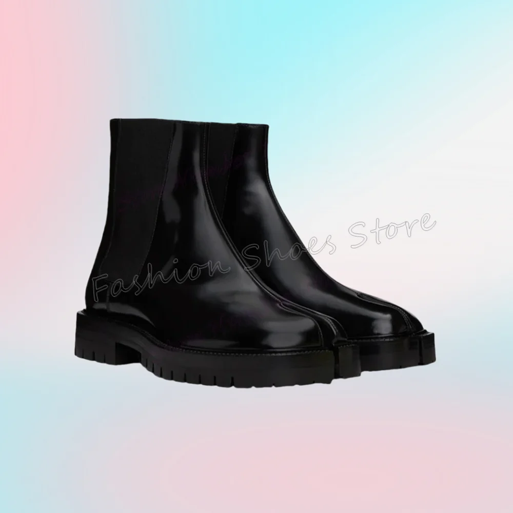 

Black Split Toe Men's Ankle Boots Patent Leather Chelsea Boots Shoes for Men Handmade Winter Shoes 2024 Zapatos Para Hombres