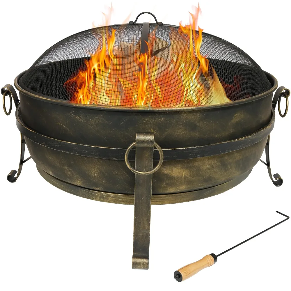 Sunnydaze Large Fire Pit, Wood Burning, Heavy Duty Steel, Dark Bronze, 34