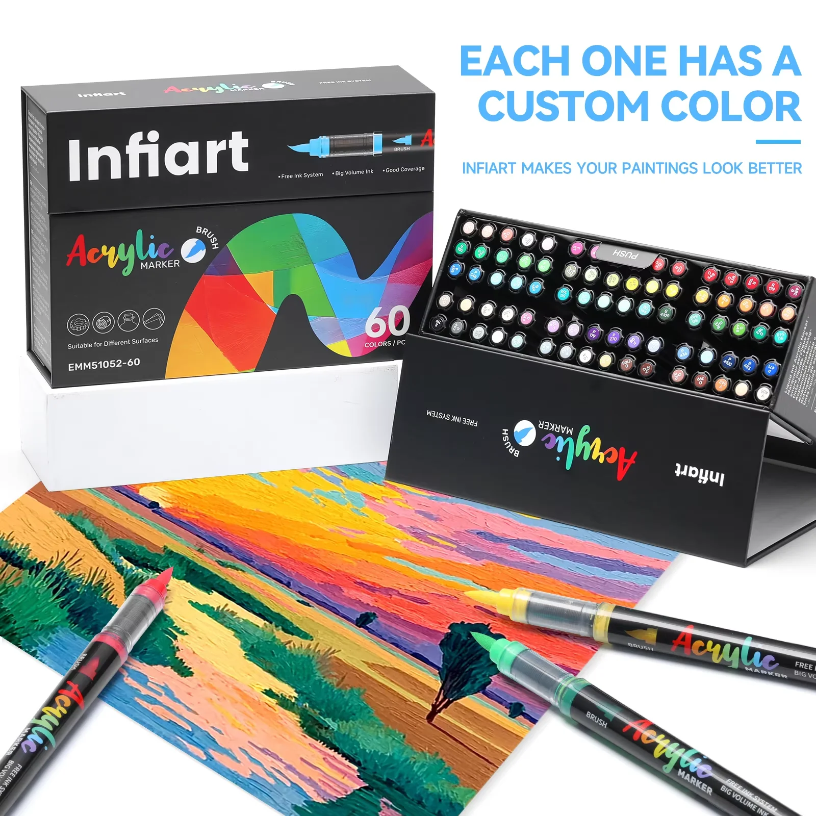 

INFIART Flip cover Acrylic markers Pen Direct Liquid Acrylic Paint Marker Pen felt art supplies soft head Graffiti painting