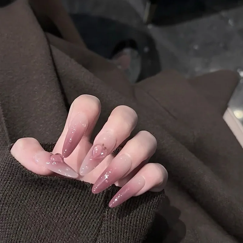 24pcs Wine Red Long Nail Tips Cat's Eye French Design Press on Nails Wearable Acrylic Manicure Tips Full Cover Almond Fake Nails 3