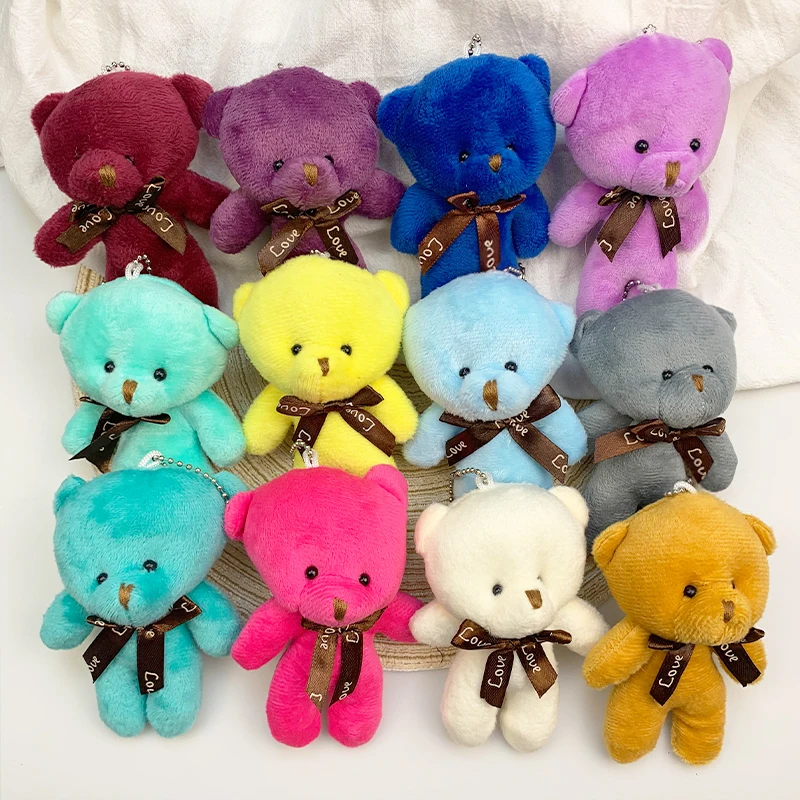 30 stks Nieuwe teddybeer Pluche Pop Sleutelhanger Kawaii Kleurrijke Beer Dier Knuffels Voor Meisje Tas Hanger Sleutelhanger Kinderen gift