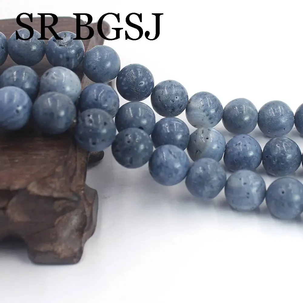 6MM 8MM 10MM 12MM  Round Blue Sponge Coral Gems Loose Jewelry DIY Beads Strand 15\