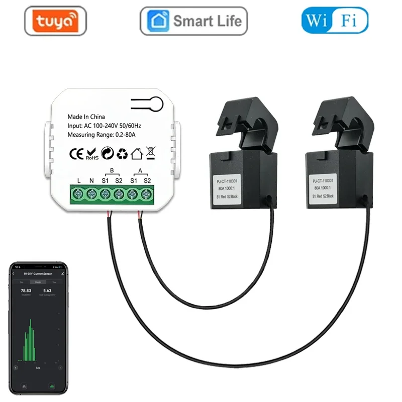 

Tuya WIFI Smart Energy Meter Solar PV System Power Production Consumption Bidirectional Monitor Meter APP Control