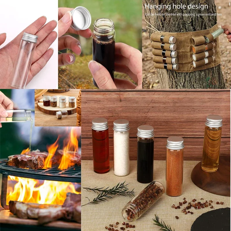 Bottiglie di vetro ripetibili da 5 pezzi 5ml-10ml con coperchio in alluminio Contenitore per dispenser per compresse in polvere Campione vuota per bottiglia di stoccaggio fai-da-te.