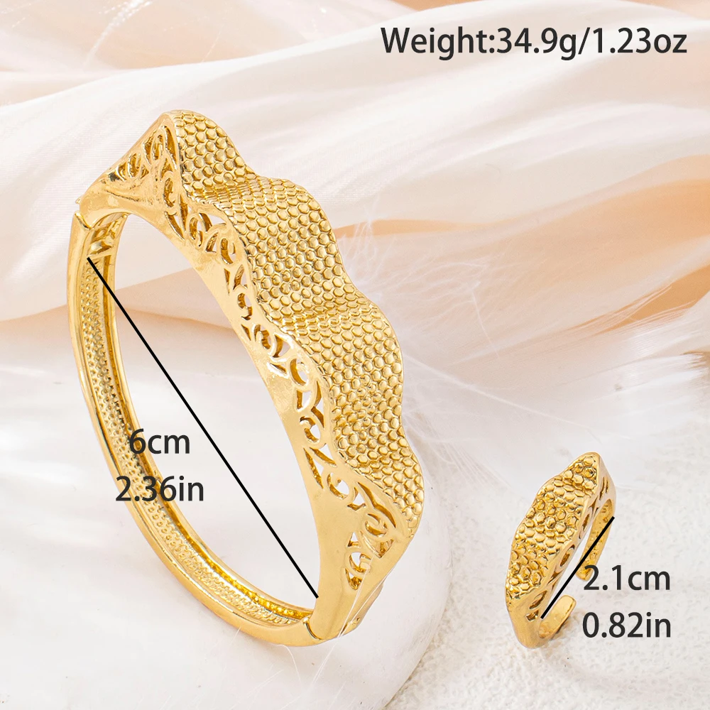 Armreif Italien Frankreich Damen Armband Ring Kupfer Ohrringe Luxuriöser Vergoldeter Verstellbarer Ring Exquisiter Hochzeitsschmuck – Detail 4