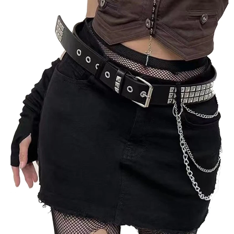 

New Square Bead Rivet Belt Metal Pyramid Belt Men and Women Punk Hardware Hardware Jeans Pu Belts Alloy Buckle Summer Season