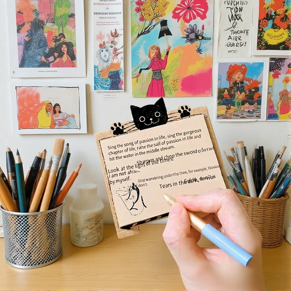 학생 문구 다채로운 메모 용지 미니 노트 귀여운 고양이 스티커 데스크 주최자 연구 학생 스티커 메모 메시지 도서