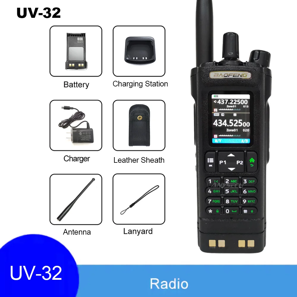 Baofeng UV32 أسود GPS 10W متعدد الموجات تردد نسخ لاسلكي لبرمجة بلوتوث طويلة المدى هام راديو اتجاهين