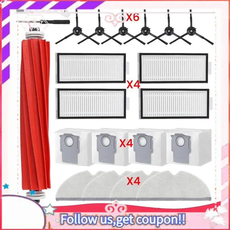

A50F-Accessories Kit For Roborock Q7 Max+ Vacuum Cleaner Parts Main Side Brush Filter Mop Bags
