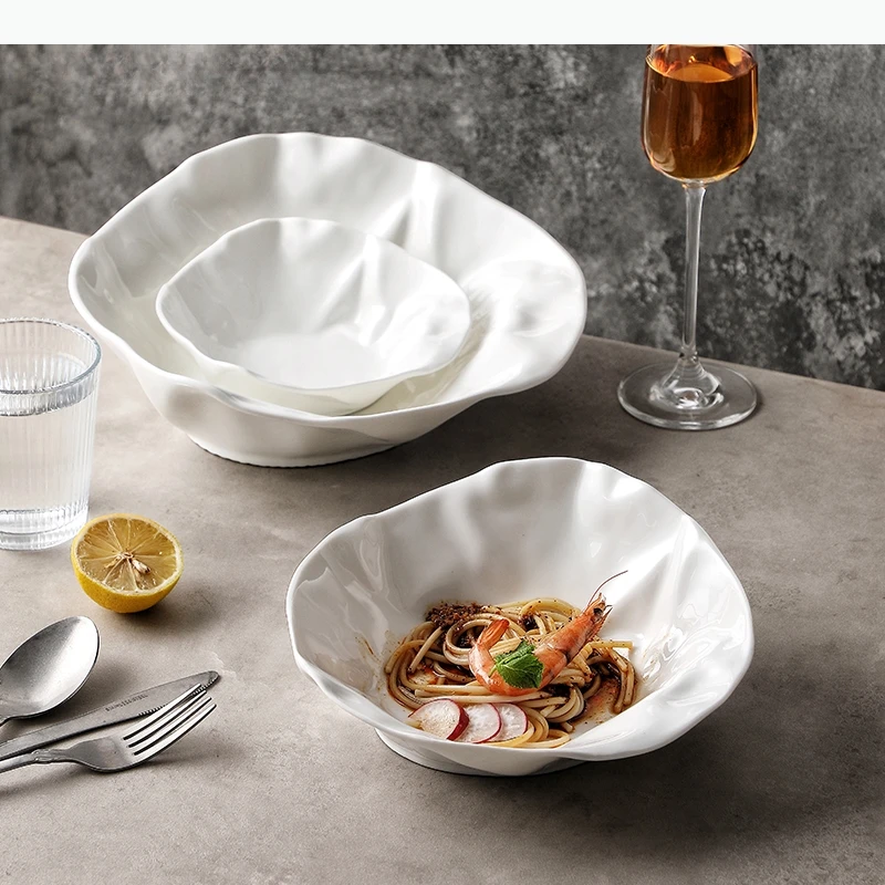 

Белые керамические десертные миски, тарелка с фруктами, миски для супа и лапши, обеденная тарелка, тарелка для димсам, тарелка для макарон, тарелки для сашими