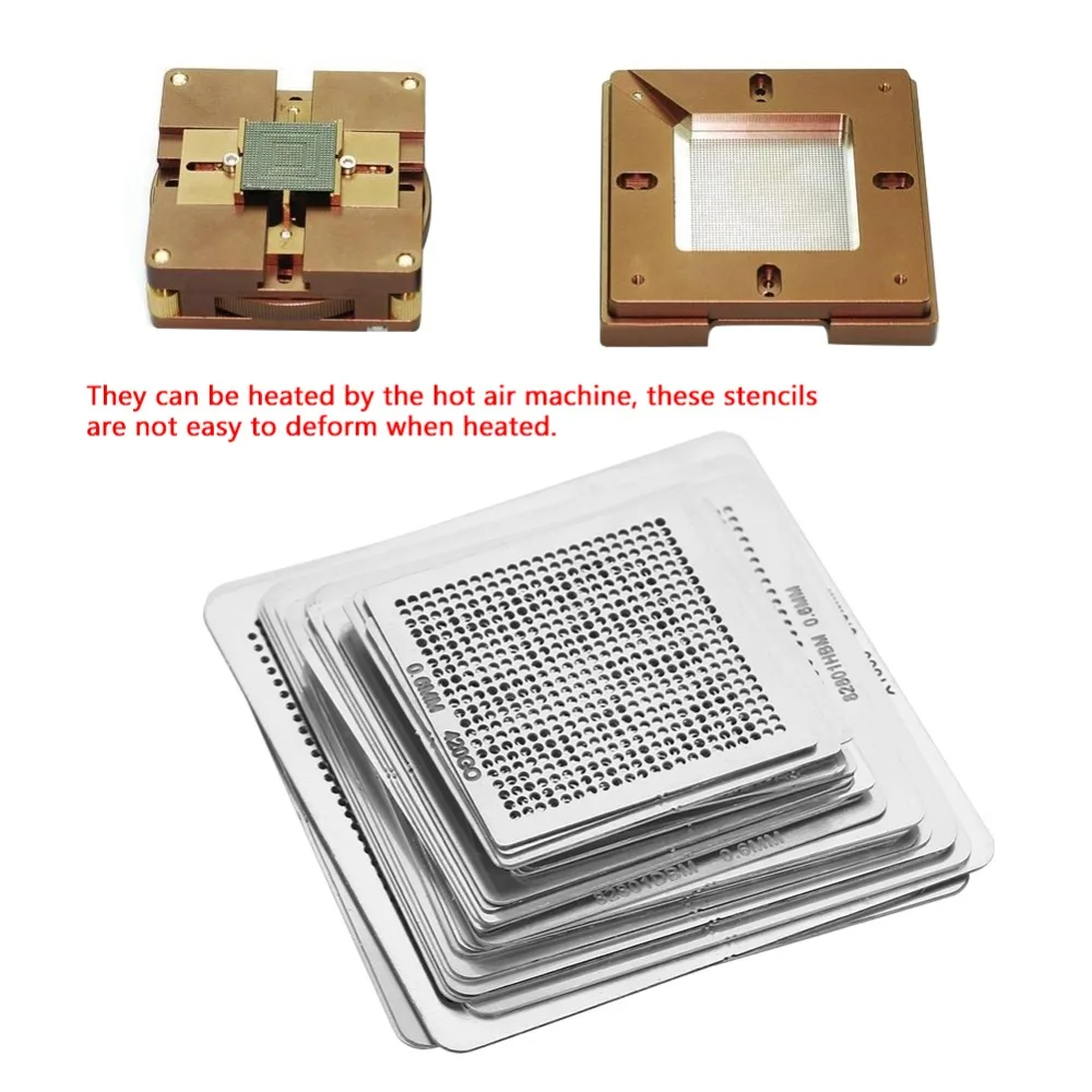 33pcs Stainless Steel BGA Reballing Stencils Silver Direct Heat Set BGA Stencils Mesh Rework Station Template Kit