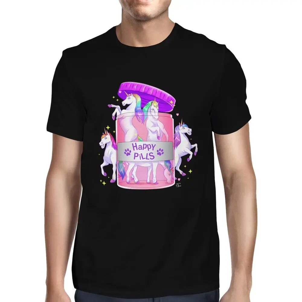 Mens Unicorn Happy Pills T-ShirtUnisex Women's Summer Cotton Luxury Brand Retro Oversized