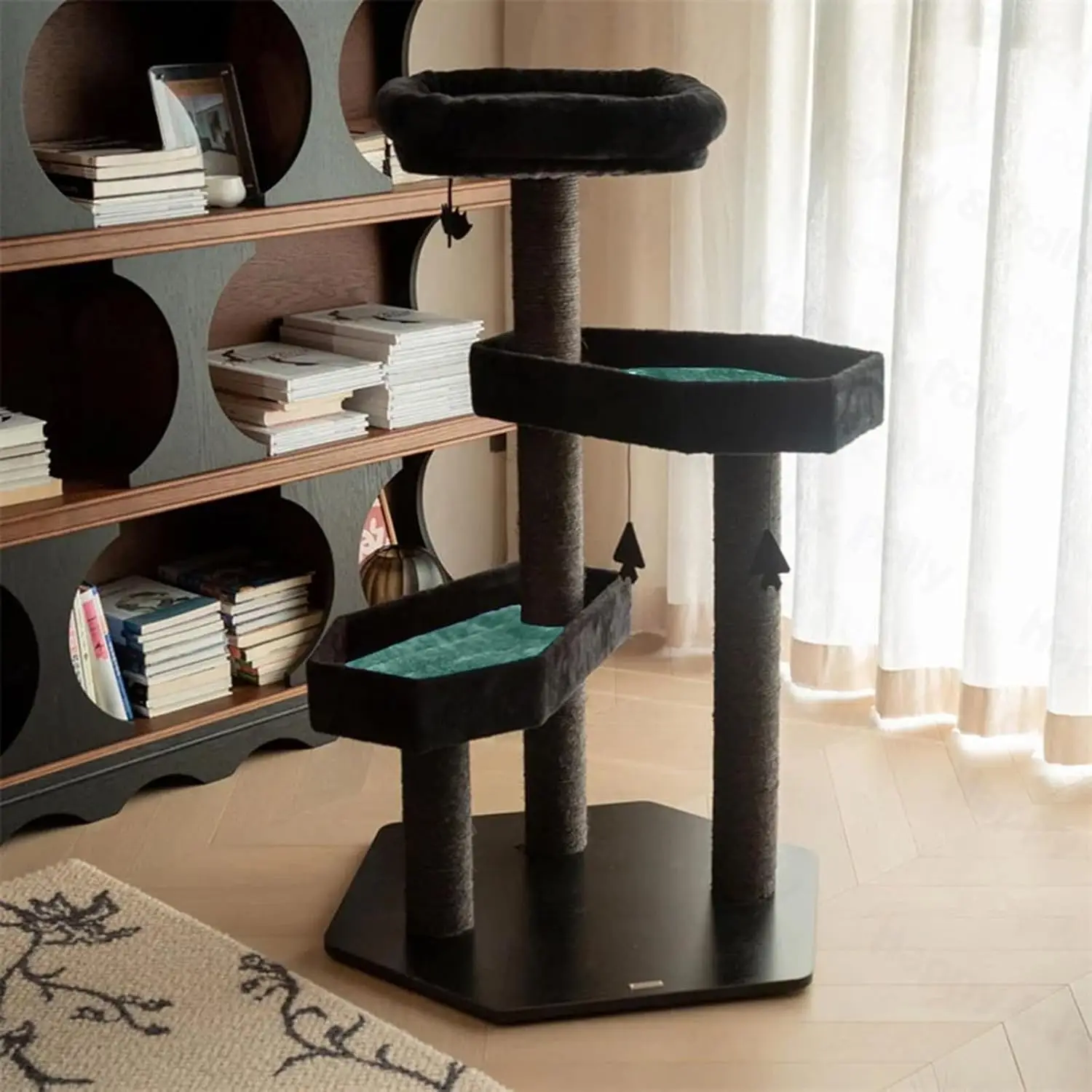 Multi-Level Gothic Cat Tree with Coffin Bed 52.6" Black Tower Soft Mats, Customized