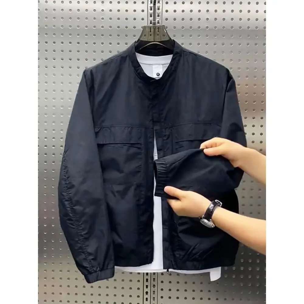 سترة عمل رجالية فضفاضة غير رسمية بلون واحد وياقة بيسبول للخريف والشتاء، ملابس خارجية أنيقة من البوليستر بقصة قياسية #3