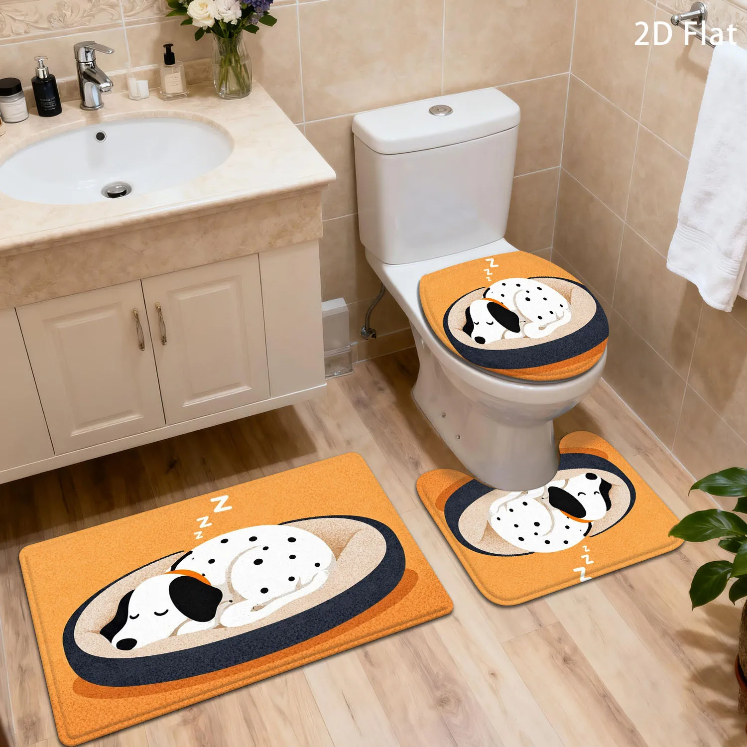 

Anti Slip Dog Bath Mats Set for Bathroom Washroom Rug Towel Mat Cute Pet Design Decor Doormat Home Gift Accessories
