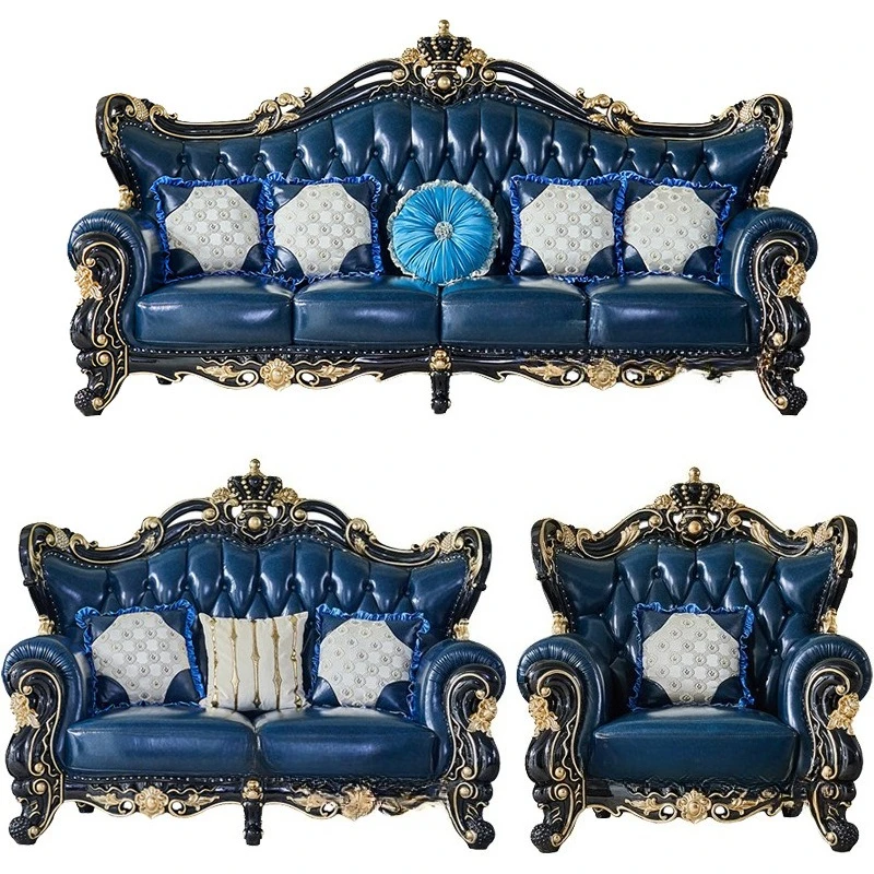 

European Leather Sofa 124 Combination, Villa Large Apartment Living Room First Layer Cowhide Sofa French American Leather Sofa