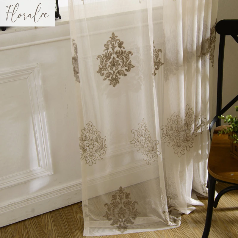 

European Style Embroidery Craft Window Screen Curtains for Living Room Bedroom Dining Children's Room Soft Window Custom Size